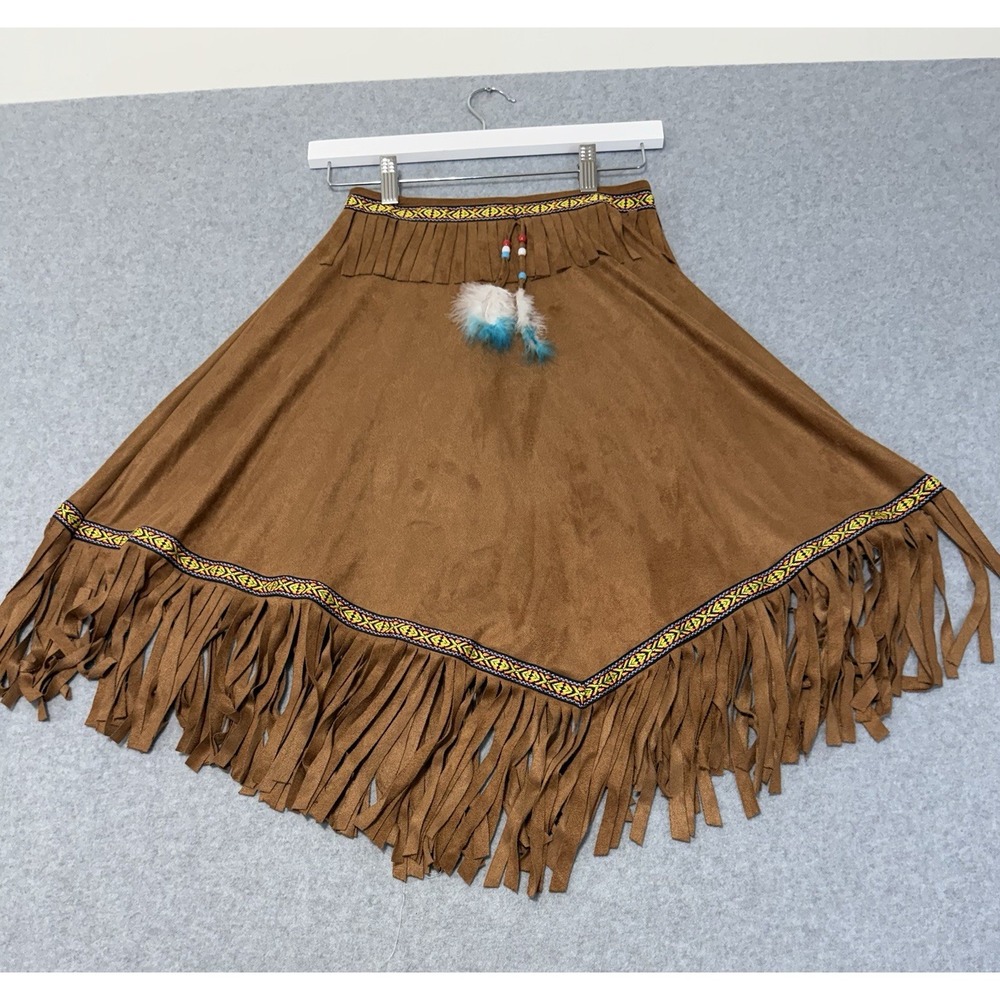 Girls M / Women XS Faux Suede Fringe Costume Skirt 12" Waist Fun Shack Brown